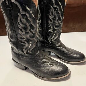 Tony Lama Black Smooth Quill Ostrich Boots 11 EE